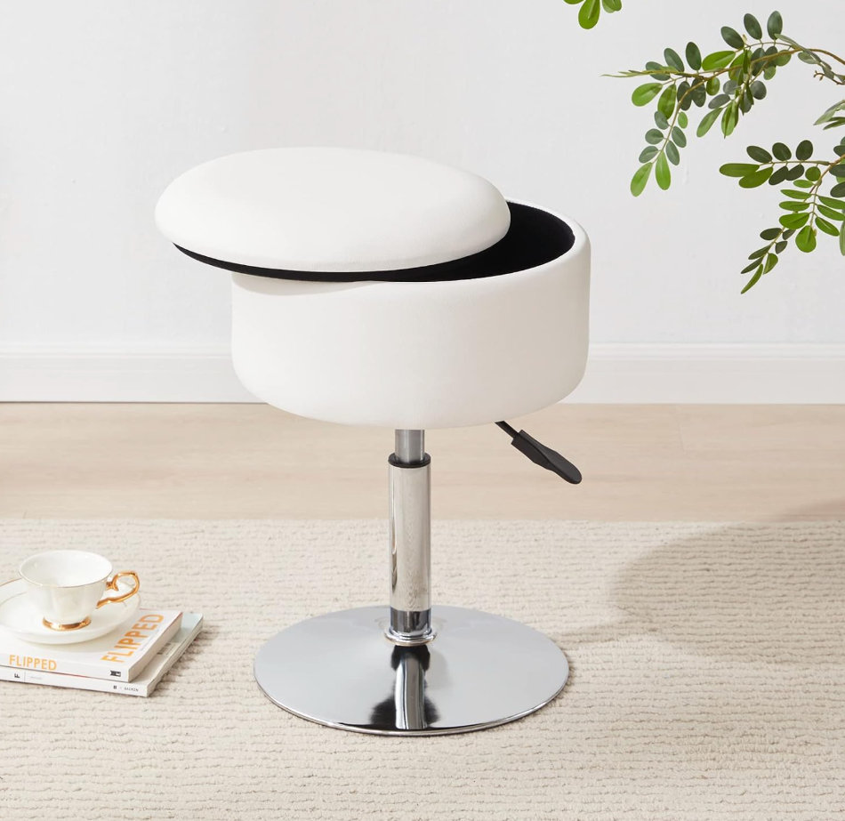 The Mila™ Adjustable Swivel Vanity Stool with Hidden Storage