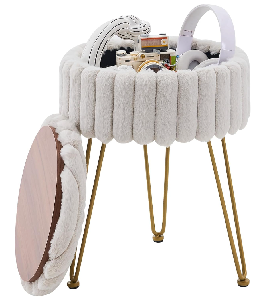 The Cleo™ Cloud Plush Vanity Stool with Hidden Storage