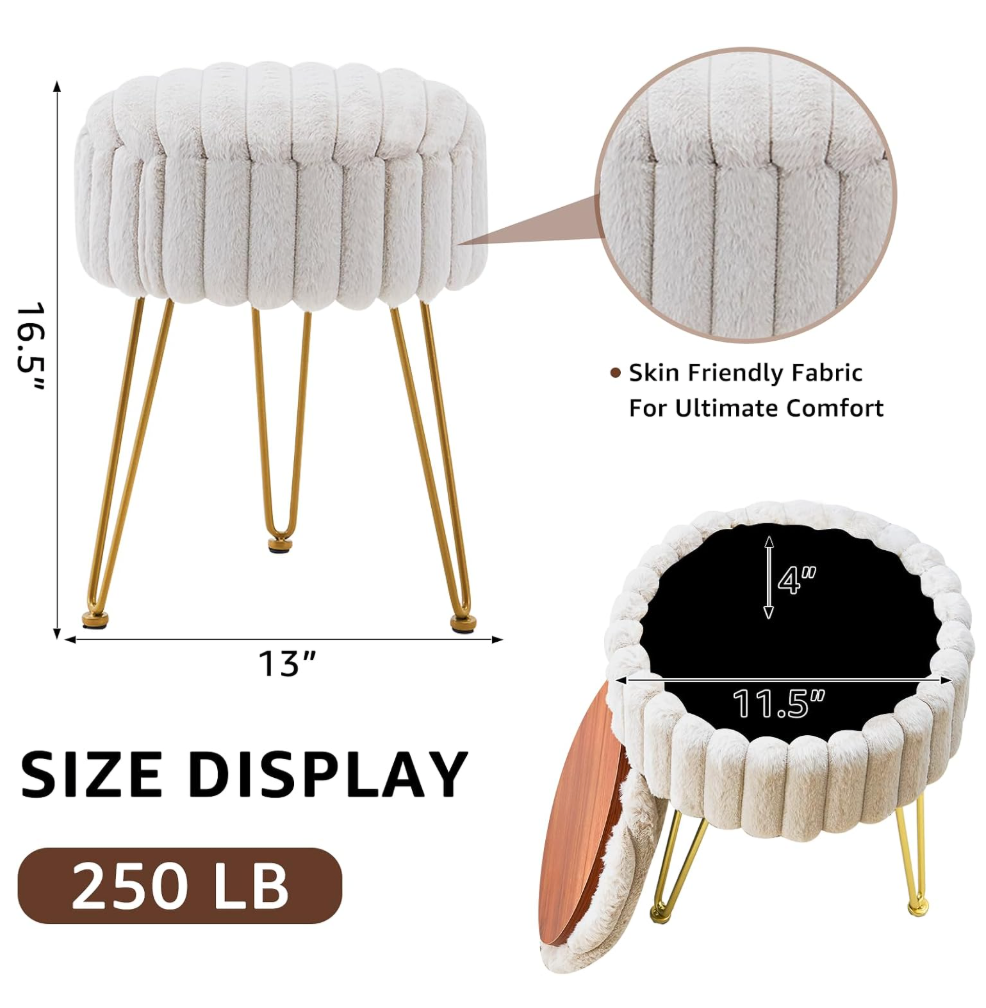 The Cleo™ Cloud Plush Vanity Stool with Hidden Storage