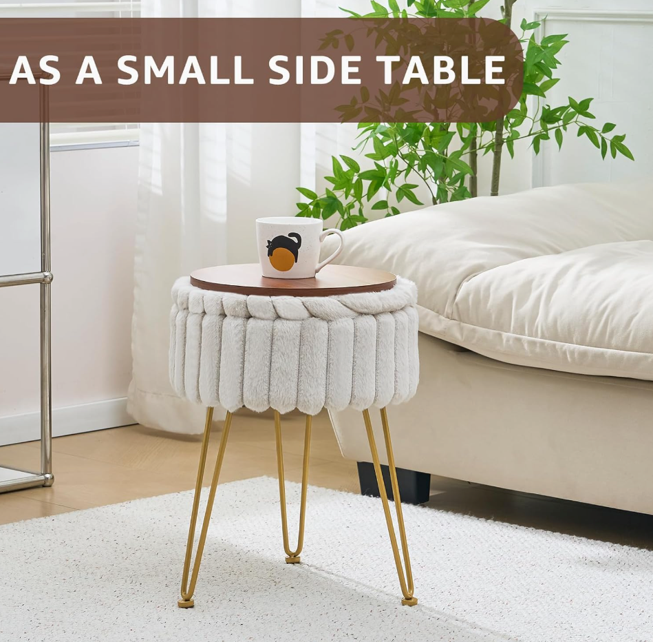 The Cleo™ Cloud Plush Vanity Stool with Hidden Storage
