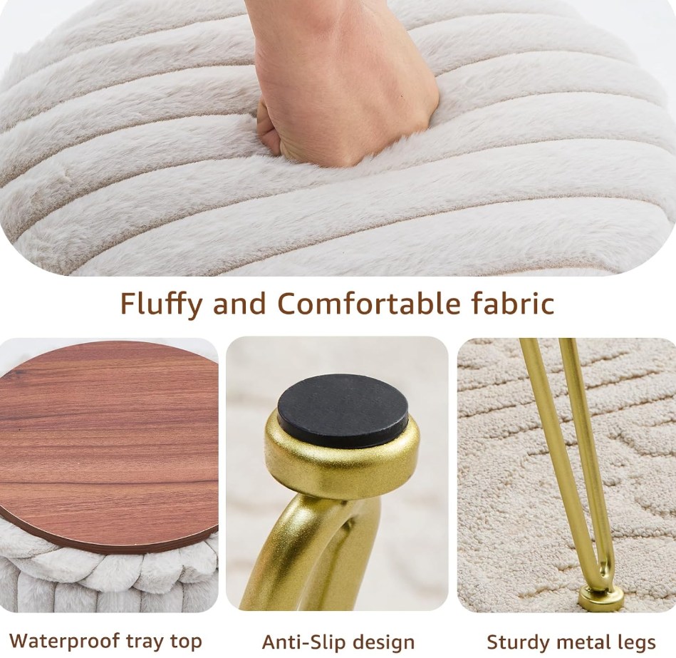 The Cleo™ Cloud Plush Vanity Stool with Hidden Storage
