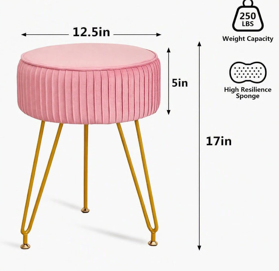 The Maisie™ Pleated Velvet Vanity Stool