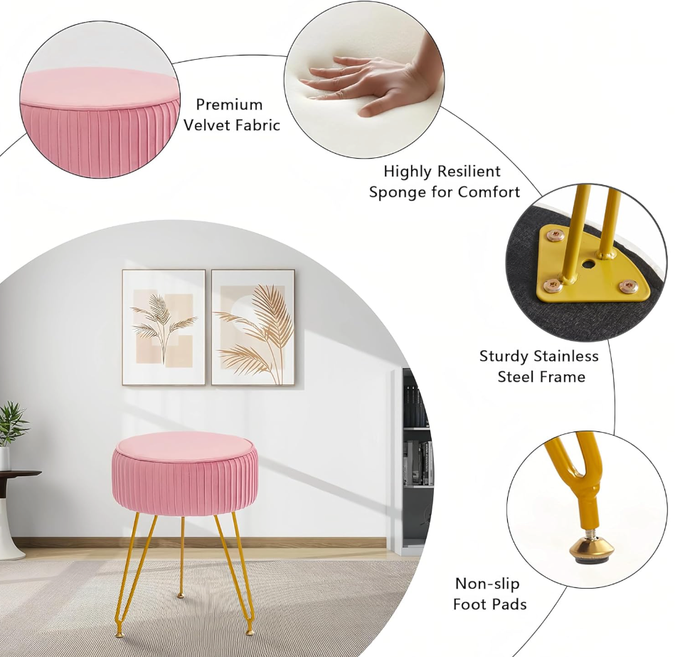 The Maisie™ Pleated Velvet Vanity Stool