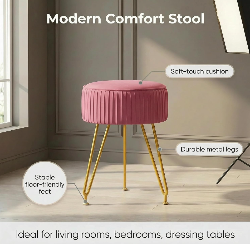 The Maisie™ Pleated Velvet Vanity Stool