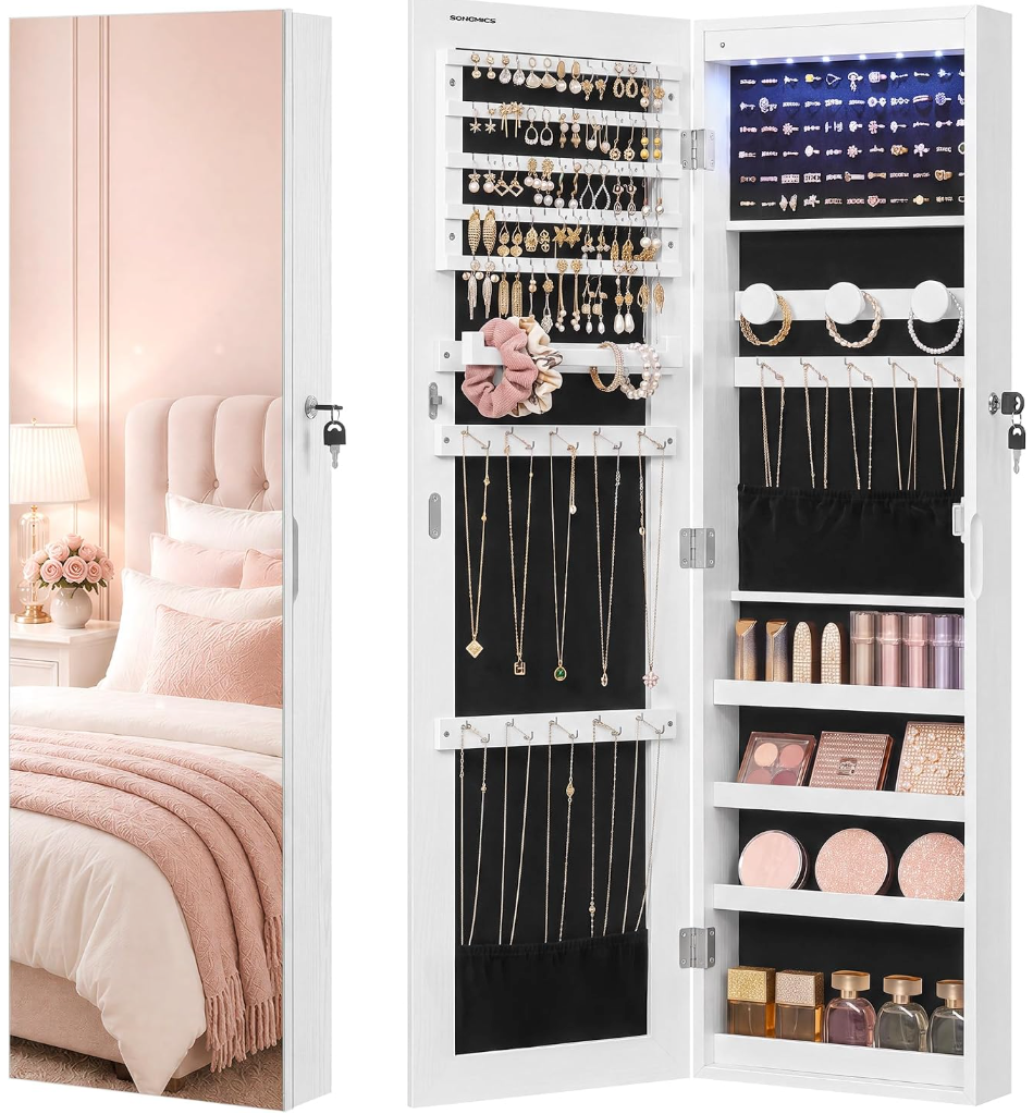 The Estelle™ Full-Length Mirror Jewelry Armoire with LED Lights