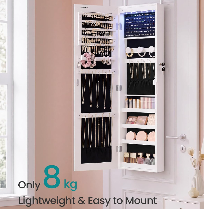 The Estelle™ Full-Length Mirror Jewelry Armoire with LED Lights