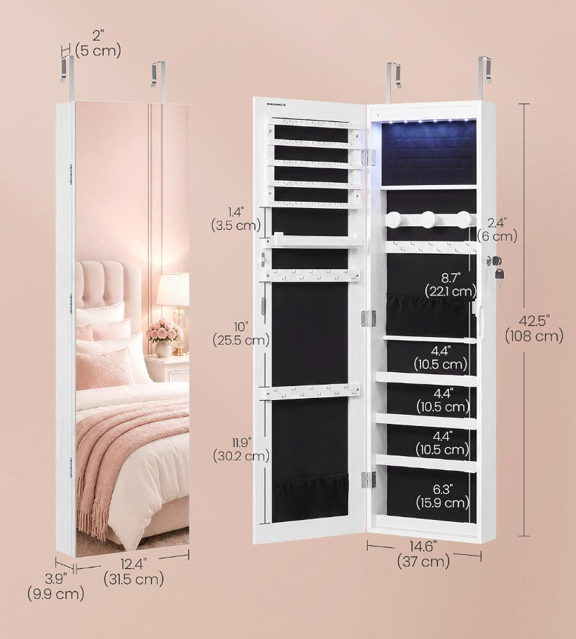 The Estelle™ Full-Length Mirror Jewelry Armoire with LED Lights