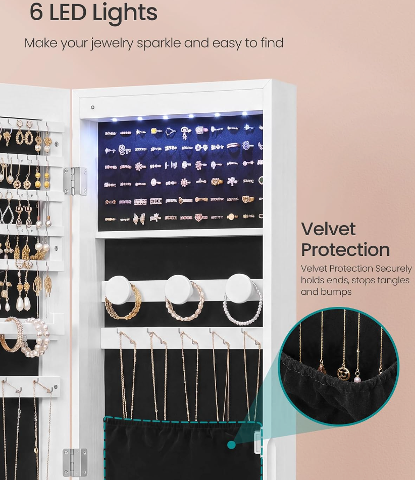 The Estelle™ Full-Length Mirror Jewelry Armoire with LED Lights