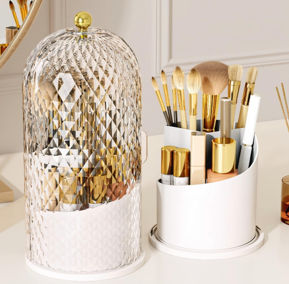 The Ophelia™ Crystal Makeup Brush Organizer with Dustproof Cover