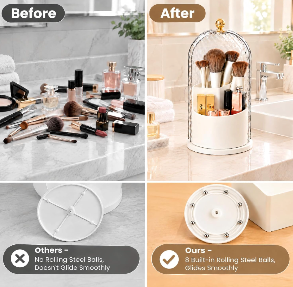 The Ophelia™ Crystal Makeup Brush Organizer with Dustproof Cover