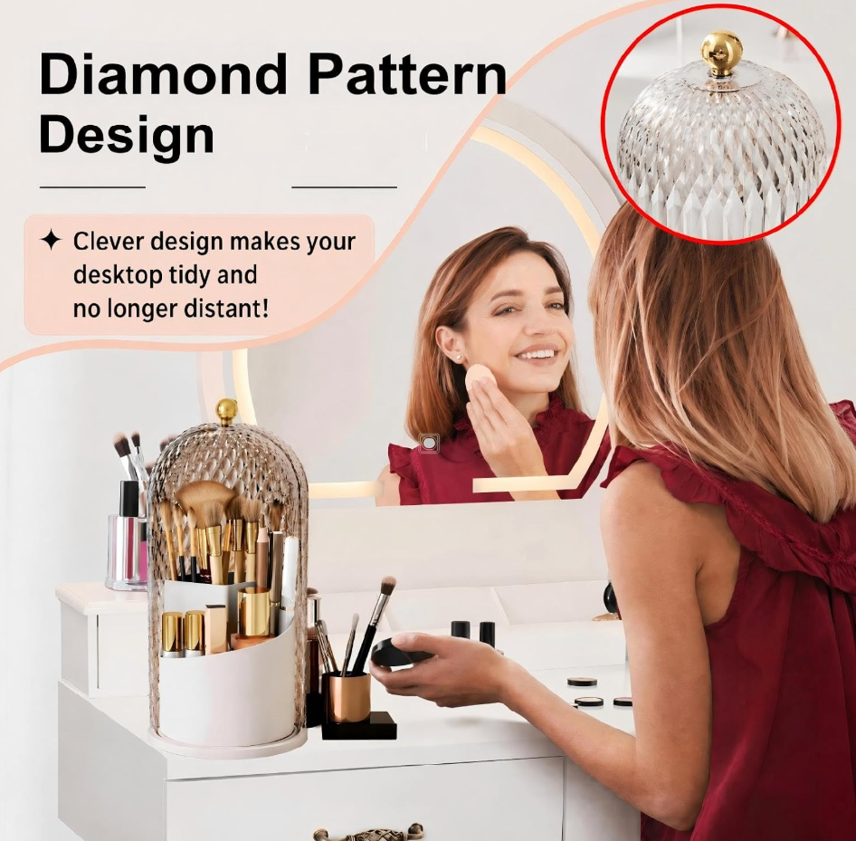 The Ophelia™ Crystal Makeup Brush Organizer with Dustproof Cover