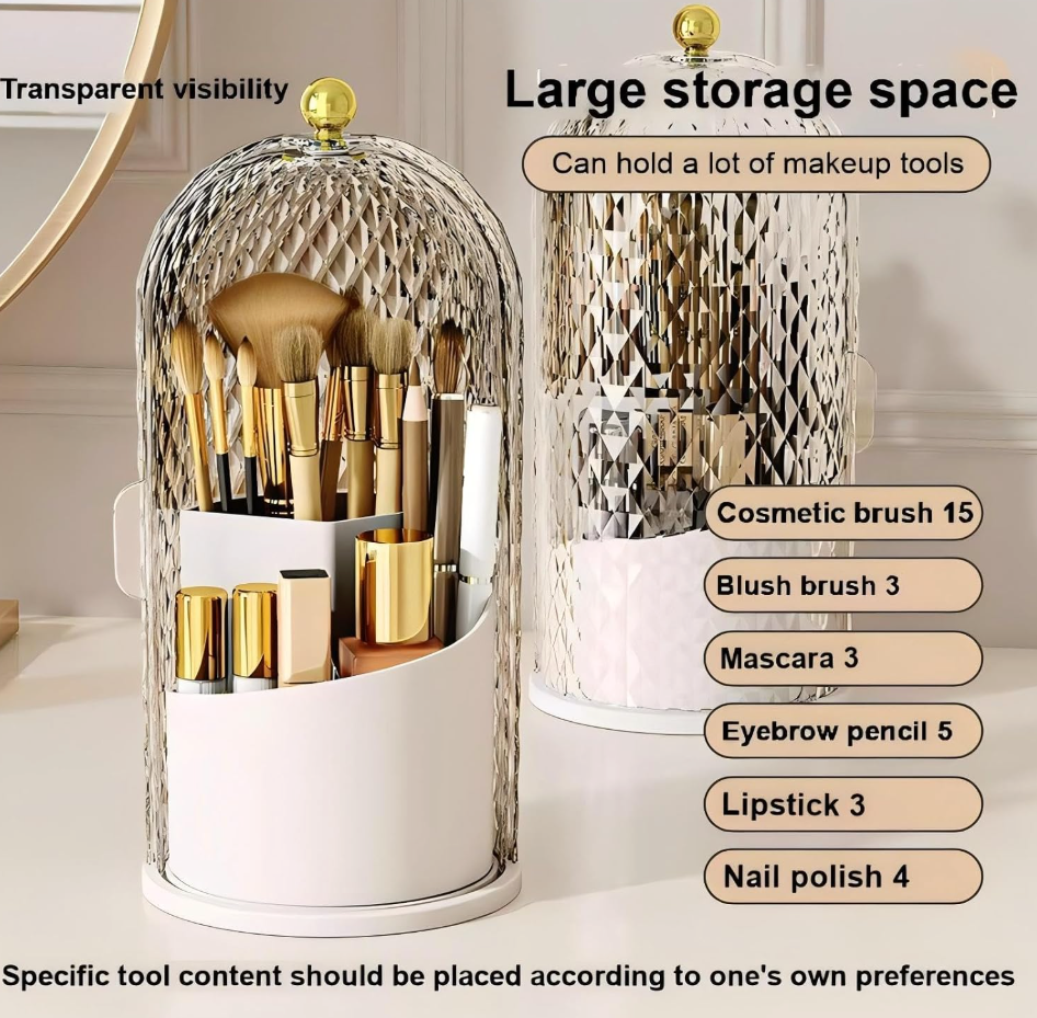 The Ophelia™ Crystal Makeup Brush Organizer with Dustproof Cover